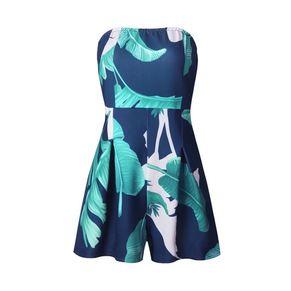 blue leaf print jumpsuits rompers - Picture 2 of 5